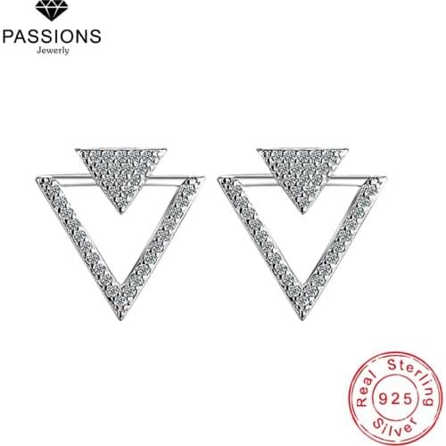 New 925 Sterling Silver Triangle AAA Zircon Ear Stud Earrings Fashion Elegant Rhinestone Earring Women Jewelry Cuff Decoration