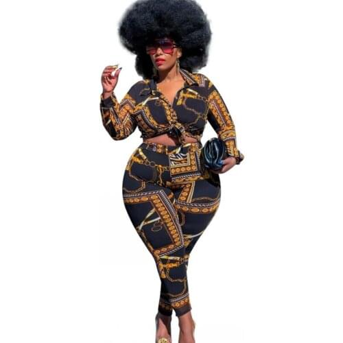 Plus Size Women 2 Piece Sets 3XL 4XL Shirt Tops And Pant Suits Fashion Autumn New Print Streetwear African Clothing Outfits 2021