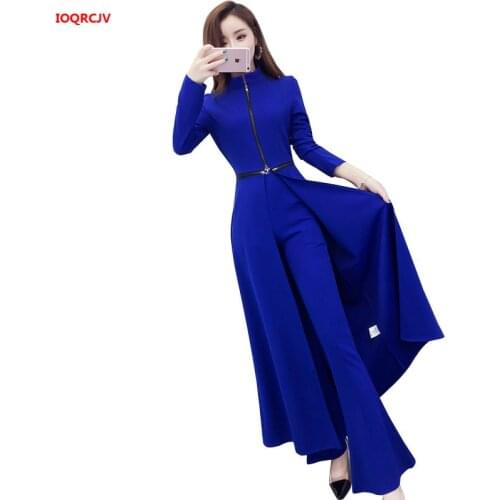 2019Spring Autumn Two-piece Set Womens Elegant Wide-leg Trousers Suit Ladies Split Dress +High Waist Wide Leg Pants Women Suit