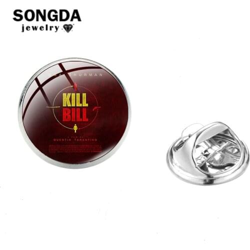 SONGDA Movie Kill Bill Series Stainless Steel Pins The Bride Uma Thurman Retro Print Glass Round Denim Jackets Collar Pin Badge