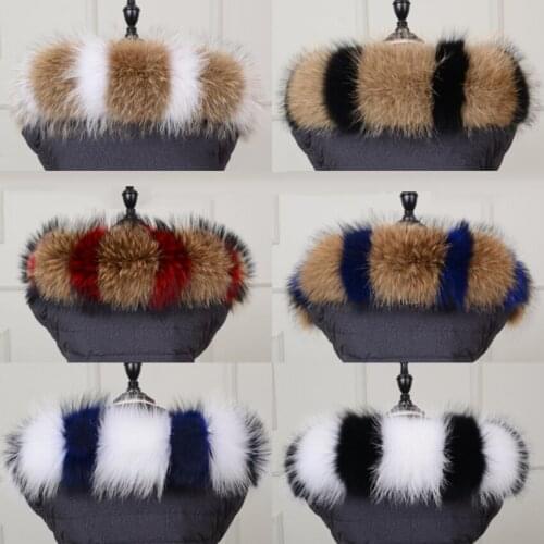 100% Raccoon Stiching Fashion Fur Collar Winter Keep Warm Womens Real Cap 60/70/80cm Fur Scarf Free Delivery