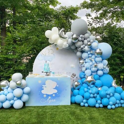 158pcs Blue Macaron Balloons Arch Blue White Sliver Moon Star Foil Balloon Garland For Wedding Baby Shower Birthday Party Decor
