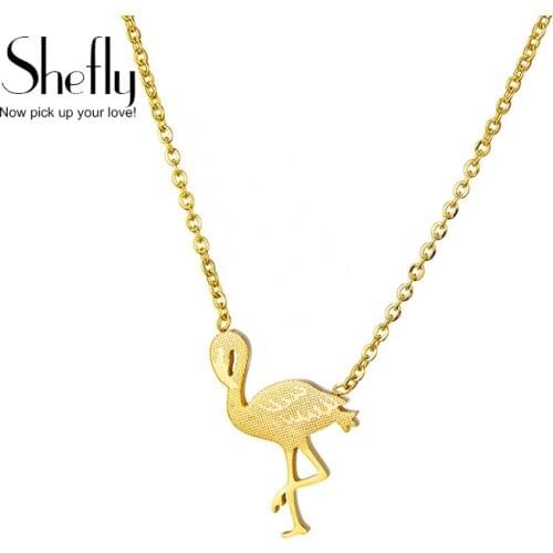 16in High Quality Stainless Steel Choker Necklace Flamingo Shape Pendant for Women Gold Silver Color Necklaces Pendant Jewelry