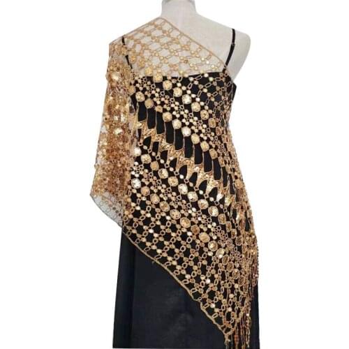 1920s rectangle shape White Shawl Wraps Sequin Fringed Evening Cape Wedding Bridal shiny shrug wedding party Scarf (Blue)