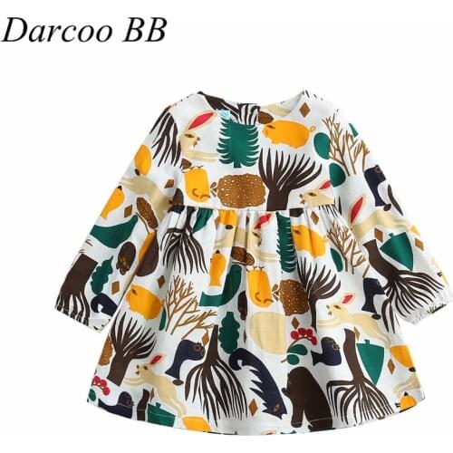 2018 Baby Girls Dresses Children Kids Cartoon Print Princess Dress Girls Birthday Party Spring Summer Clothes