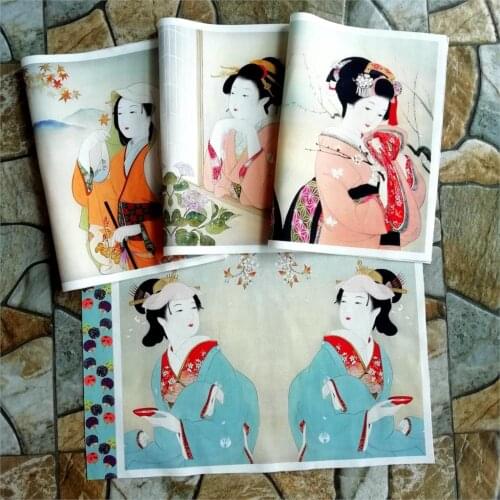 Cotton Cloth Patchwork Bedding Japanese Geisha Design Diy Hand Dyed Cloth Quiltting Princess Sewing For Bag/purse 24*35cm -4pcs
