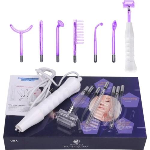 7 in 1 Glass Tube Portable High Frequency Facial Machine Acne Spot Remover Face Hair Massager Beauty Skin Care Device SPA Home