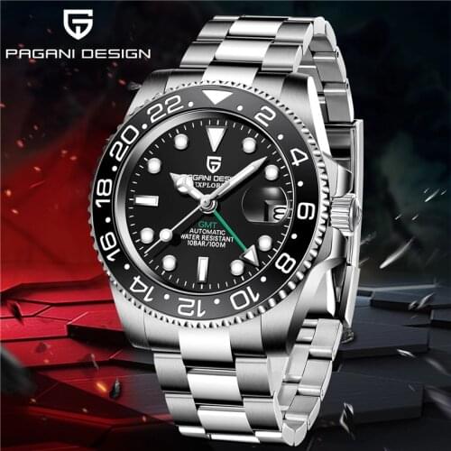 PAGANI DESIGN 40mm Mens Wristwatch GMT Automatic Watches Sapphire Crystal Clock Top Brand 100M Waterproof Mechanical Watch