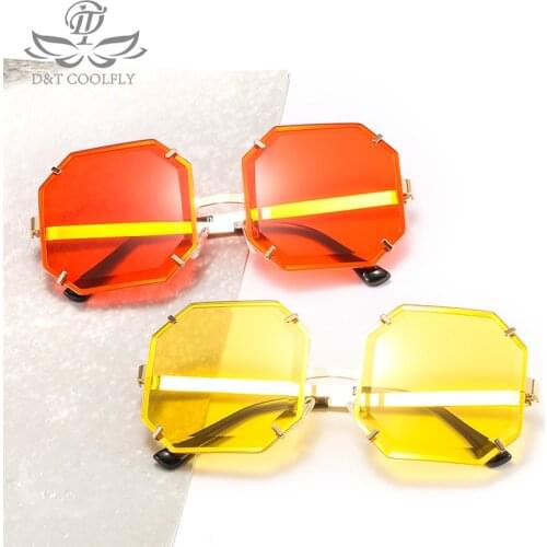 D&T 2020 Fashion Big Square Sunglasses Women Men Vintage Brand Designer Colorful Lens Alloy Frame Cool Female Model Sunglasses