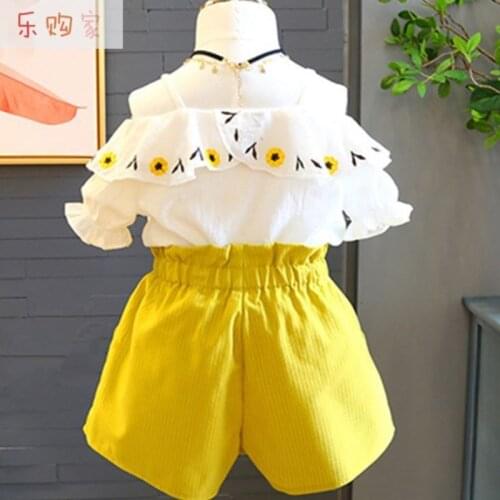 Костюм детский Girl Clothes Toddler Summer Niñas Ropa De Moda Boutique Outfits Off Shoulder Top Shorts Deporte Two Piece Set
