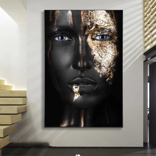 Black Girl With Golden Makeup Canvas Paintings Modern Wall Art Posters And Prints African Woman Wall Pictures Cuadros Decoration