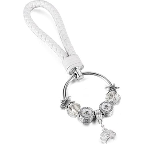 KEORMA Pure White Series Bead Key Chain Boutique Crown Pendant Crystal Beads Key Chain Great Car&House Key Chain Gift for Friend