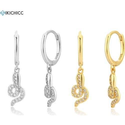 Kikichicc European 925 Sterling Silver Gold Snake Pendant Drop Earring Women Fashion Zircon Pave CZ Luxury Rock Punk Jewelry