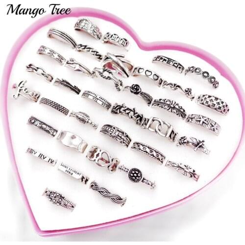 New 50pcs/Lot Bohemia Vintage Open Rings Adjustable Carved Band For Women Men Mix Style Ethnic Tribes Flower Finger Ring Jewelry