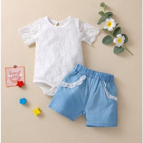 FOCUSNORM 0-24M Newborn Baby Girls Clothes Sets Lace Floral Short Sleeve Romper Tops Shorts 2pcs Outfits