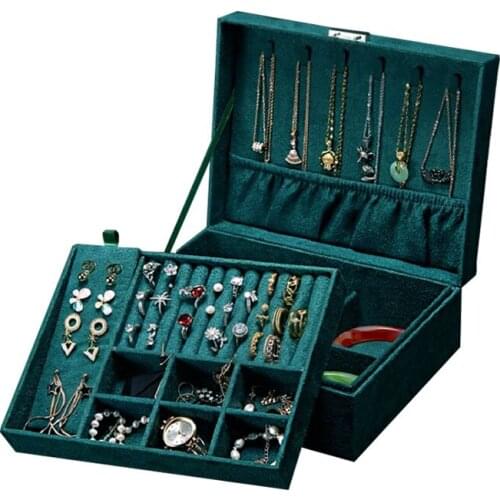 MOONLAY Double-Layer Flannel Vintage Jewelry Organizer Box Earrings Rings Display Storage with Lock for Women