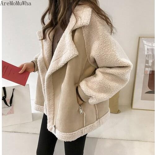 AreMoMuWha New Winter 2019 New Loose Fur One Wild Jacket Female Long Section Imitation Lambsling Motorcycle Womens JacketsMH52