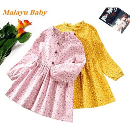 Malayu Baby Fashion Girls Dresses 2021 Spring Autumn New Sweet Kids Ruffled Floral Princess Vestidos 2-7 Year Child Costume