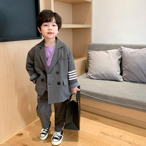 2021 Fashion Spring Summer Childrens Clothes Suit Baby Boys Coat + Pants 2pcs/Set Kids Teenage Top School Beach Boy Clothing