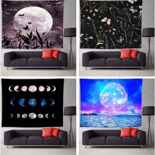 Natural Landscape Tapestry Bedroom Moonlight Forest And Butterflies Wall Hanging Blanket Wall Art Decor for Living Room Dorm