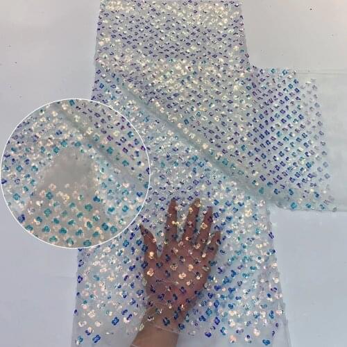 Latest African Lace Fabric 2020 High Quality Sequins Embeoidery Nigeria French Tulle Lace Fabric Design Fabric Women Dress