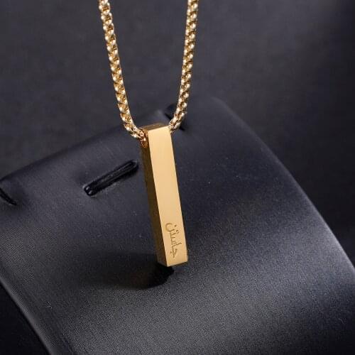 New Custom Name Necklace Four Sides Engraving Square Pendant Necklaces Stainless Steel Pendant Gift Jewelry For Women/Men