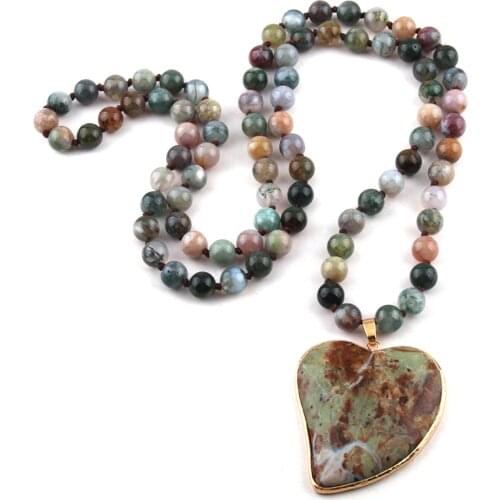 New Fashion Bohemian Jewelry India Agated Natural Stone Knotted Multicolor Stone heart Pendant Women Necklaces Free Shipping