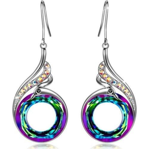 Creative Design Birthstone Peacock Earrings Druzy Quartz Gem Stone Crystal Charm Earrings For Women Earings Fashion Jewelry