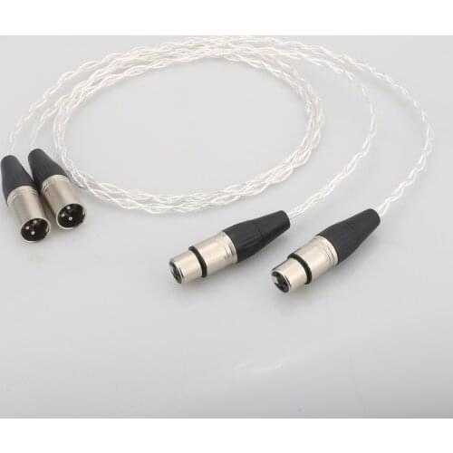 Pair 8AG Single Silver Plated XLR Male to Female Leads Balanced Audio Cable for Amplifier CD player