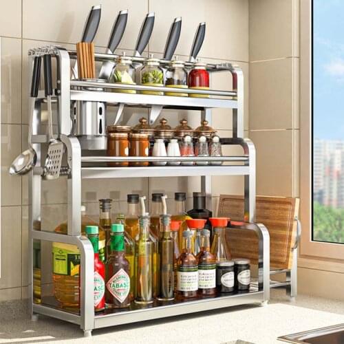 Multi layer seasoning rack multi-functional storage rack chopsticks cylinder stainless steel knife rest kitchen shelf