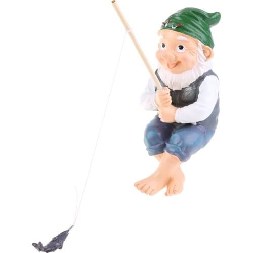 Garden Gnome Statue Hand Painted Figurine Fishing Gnomes Dwarf Sculpture for Patio Lawn Yard Decoration Outdoor Ornaments