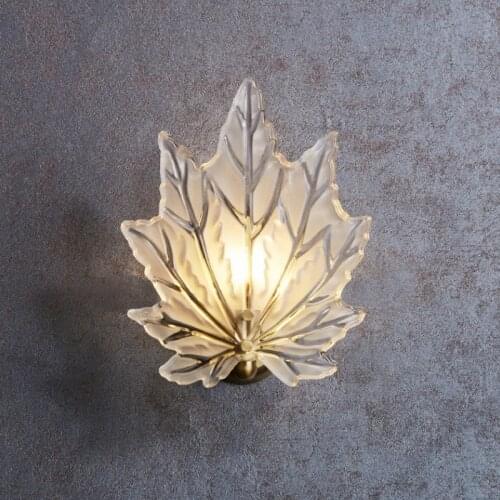 Glass Maple Leaf Pure Copper Wall Lamp Bedroom Bedside Background Wall Light Personalized Simple Study Stair Lamp