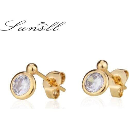 SUNSLL New arrival gold copper earring white cubic zircon stud earrings for women fashion simple jewelry small earring gifts