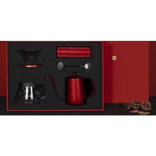 Timemore Hand-Made Coffee Gift Box Household Bean Grinder Coffee Utensils Chinese Red 7 Pack Holiday Gift Coffee Maker Machine