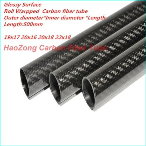500mm long 3K Carbon Fiber Tube 19mm 20mm 22mm Carbon fiber Wing tube / Pipe / Tail boom 3K Glossy Finish Roll Wrapped
