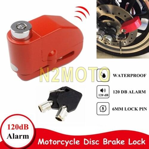 Motocross Waterproof 120DB Alarm Lock Bike Security Anti-theft Lock Moto Disc Brake Lock Motorcycle Scooter Alarm Lock Kit Red