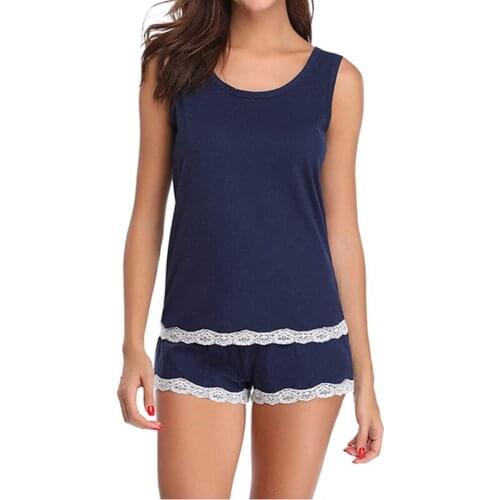 Short Sleeve O Neck Casual Lace Patchwork Pajamas For Women Summer Shorts Sets Sleep Wear For Women