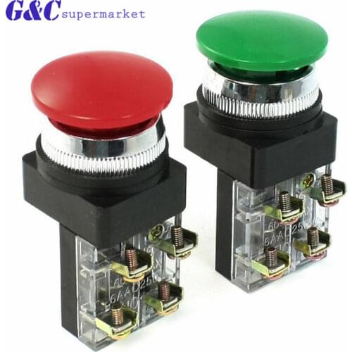 2PCS DPST 4 Pin Red Green Sign Pilz Momentary Push Button Schalter AC 250V 6A diy electronics