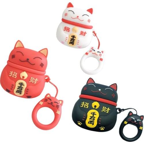 3D Cartoon Lucky Cat Cute Silicone Case For Apple Airpods 2 1 Cover For Air Pods 1 2 Cute Case Wireless Charging Soft Cover Box