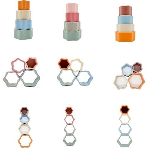4Pcs Baby Stacking Cup Children Educational Toy Interesting Color Rainbow Stacking Ring Tower Early Educational Intelligence Toy
