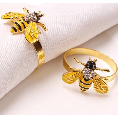 4pcs/spot new metal alloy with imitation diamond bee golden yellow western table decoration etiquette jewelry