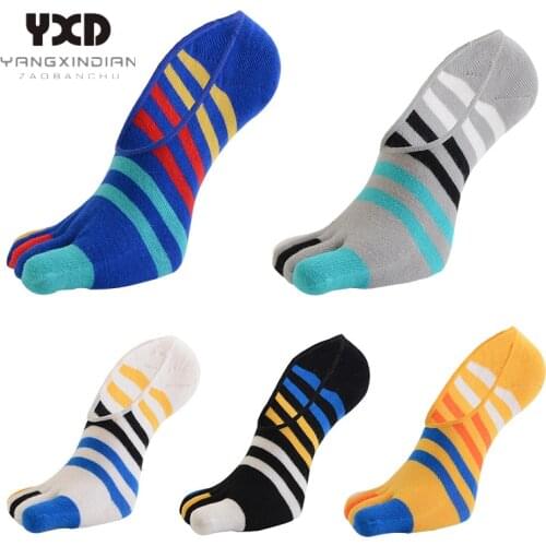 5 Pairs/Mens Socks Men Cotton Sports Five Finger Elastic Colorful Stripes Boat Socks With Separate Toes Invisible Ankle Socks