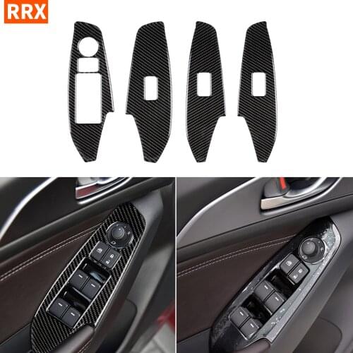 For Mazda3 Axela BM 2013-2016 Car Accessories Carbon Fiber Interior Door Armrest Panel Window Lift Switch Frame Cover Sticker