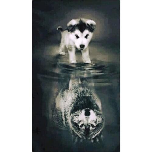 Husky Wolf Reflection 5D Diamond Painting Paint By Number Kits for Adults Beginners