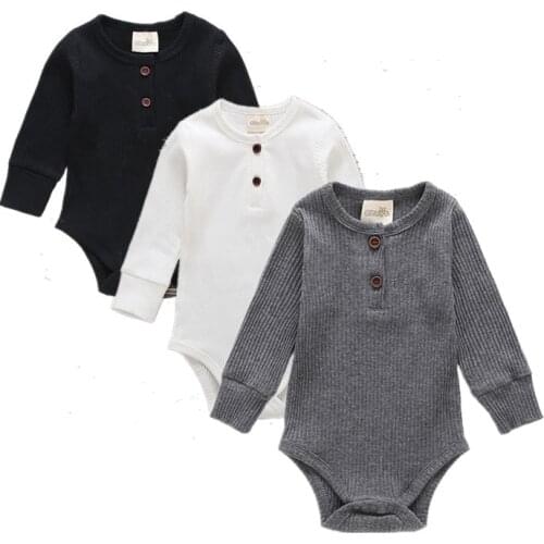 2019 Newborn Infant Solid bodysuits Cute Cotton Long Sleeve Unisex Bebe Boys Girls o neck Romper Baby Clothing Leotard Body Tops