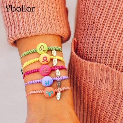 12 Star Zodiac Signs Constellation Horoscope Galaxy Bracelet Friendship Handmade Braided Jewelry Birthday Gift For Women Girls