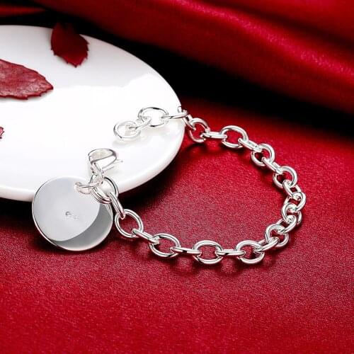 Hot 925 sterling silver fine Round card Pendant Bracelets for mens women Wedding party Christmas Gifts fashion Jewelry