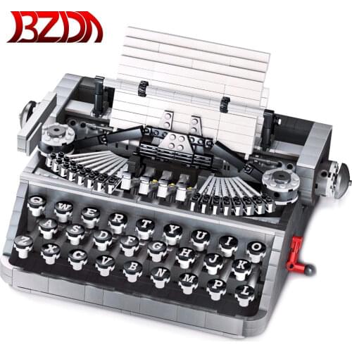 BZDA Creator Expert Retro Collection Typewriter Keyboard Moc Construction Set Toys Building Blocks Writing Machine For Kids