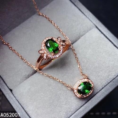 KJJEAXCMY fine jewelry natural Diopside 925 sterling silver women pendant necklace chain ring set support test fashion