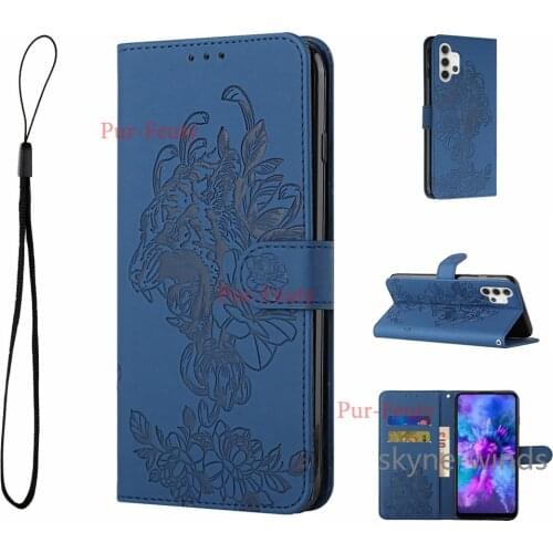 Case for Samsung Galaxy A32 tiger embossing leather flip wallet stand phone holder back cover coque fundas casing for SM A 32